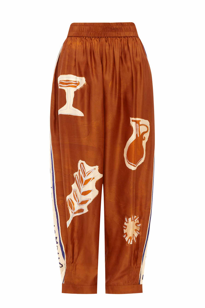 Soleil D'Amour Tapered Silk Pant in Rust