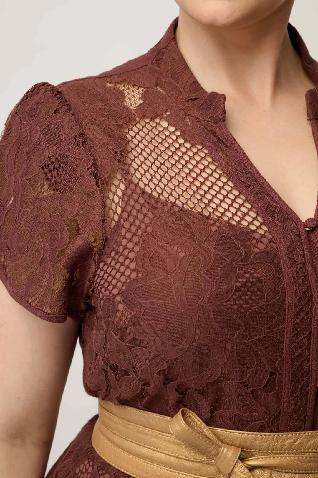 Solene Placement Lace Dress in Rosewood