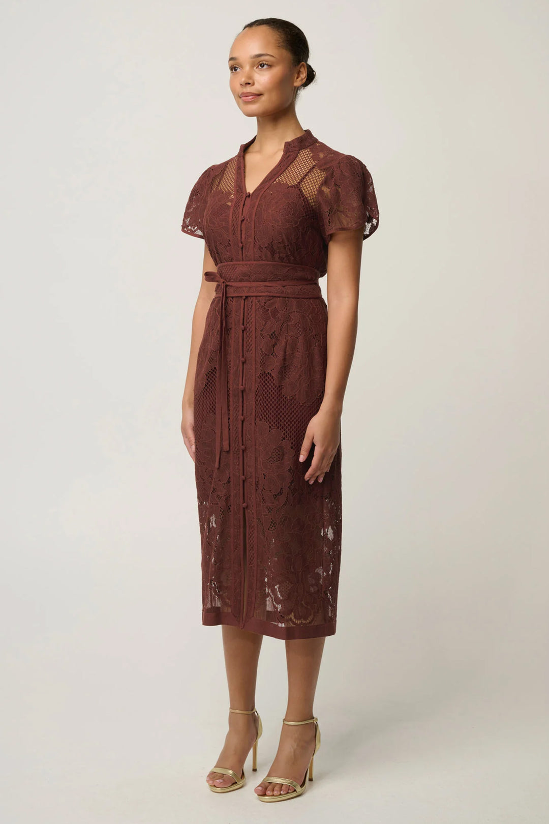 Solene Placement Lace Dress in Rosewood