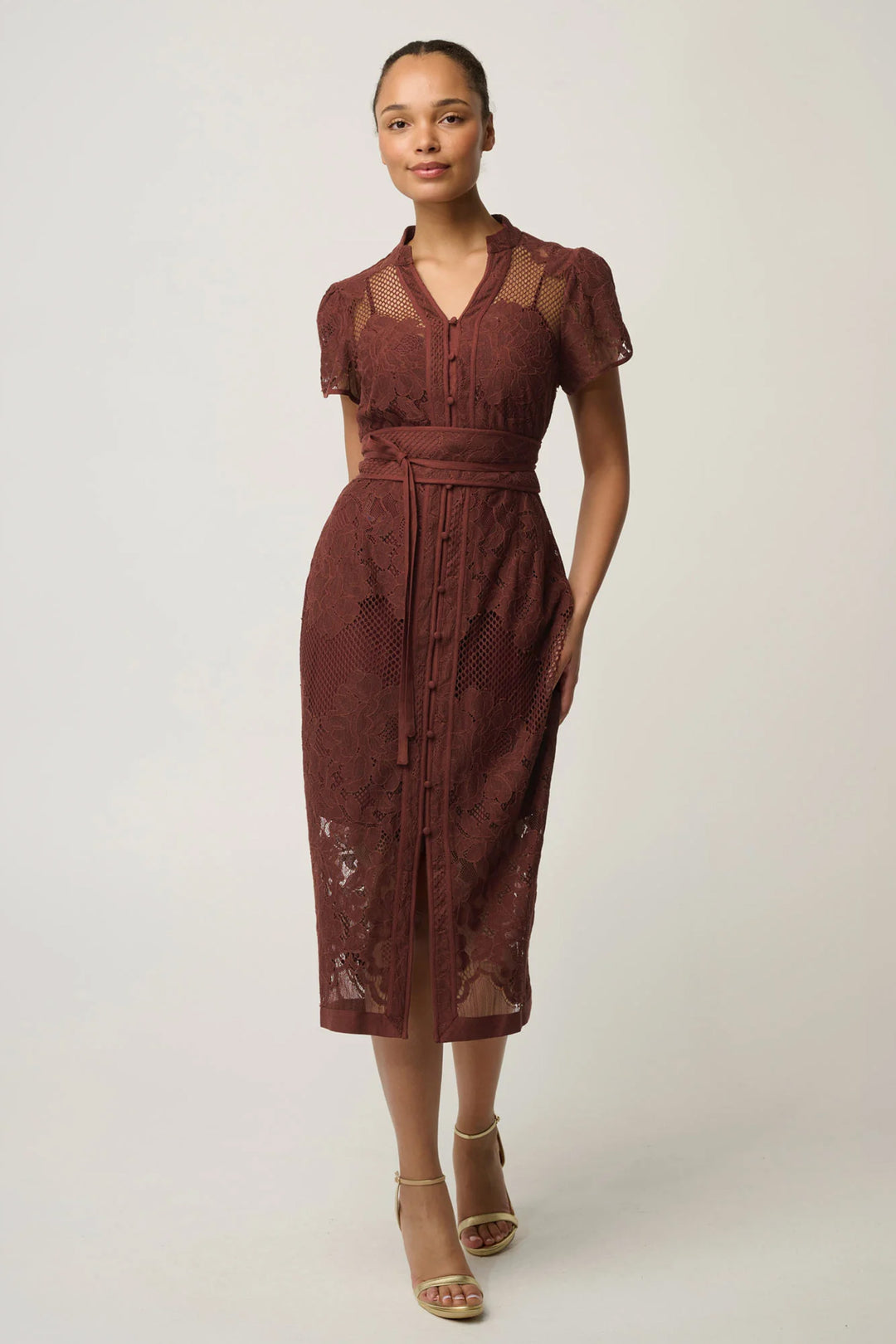 Solene Placement Lace Dress in Rosewood