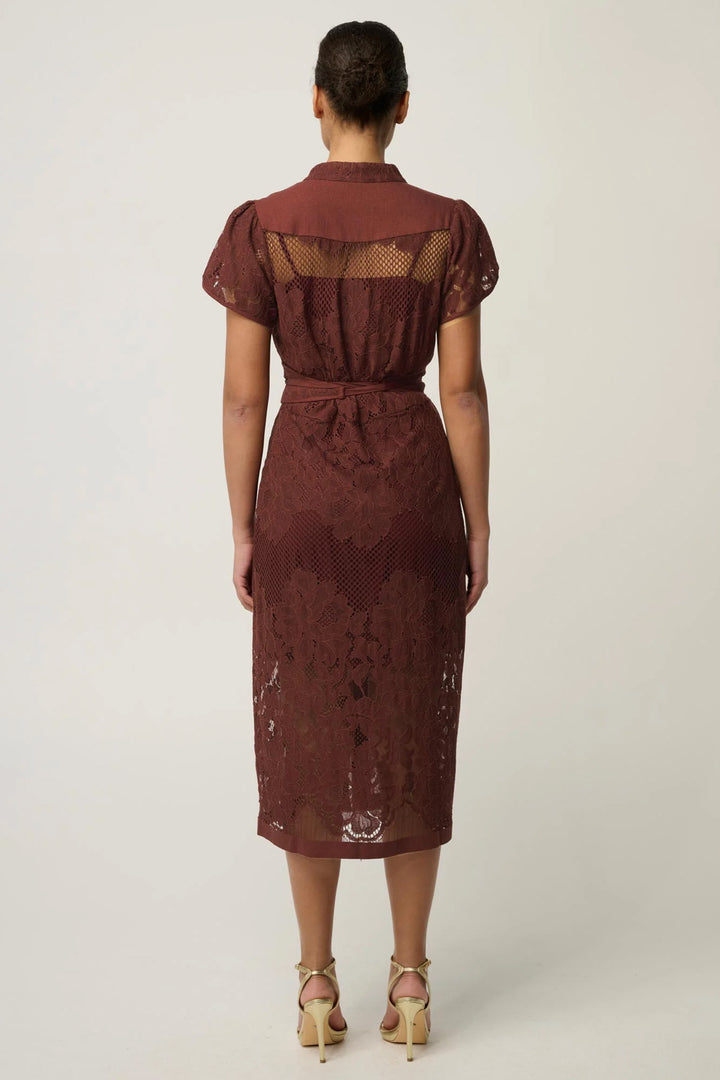 Solene Placement Lace Dress in Rosewood
