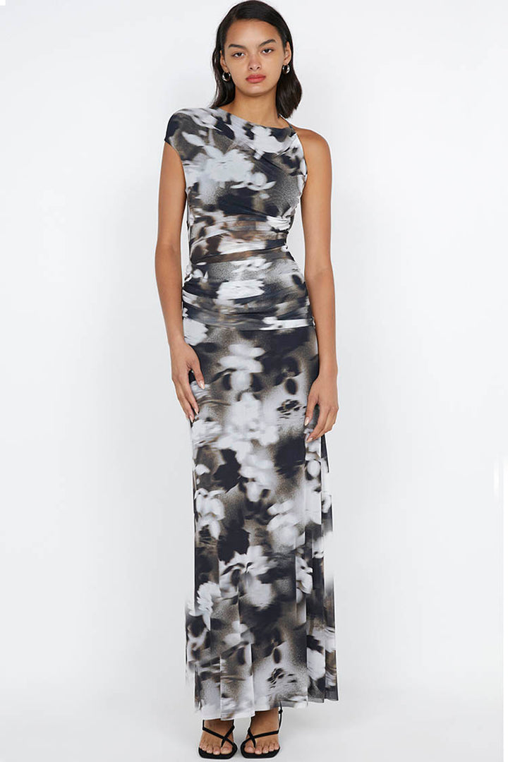 Solene Asym Dress in Dark Blurred Floral