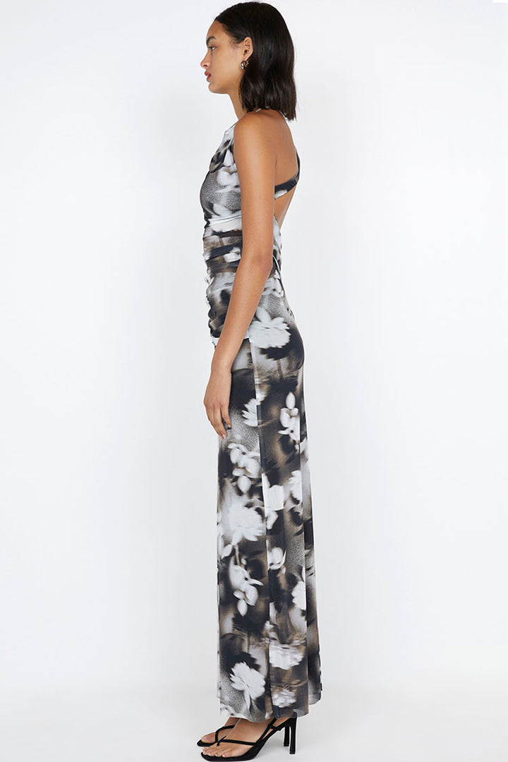 Solene Asym Dress in Dark Blurred Floral