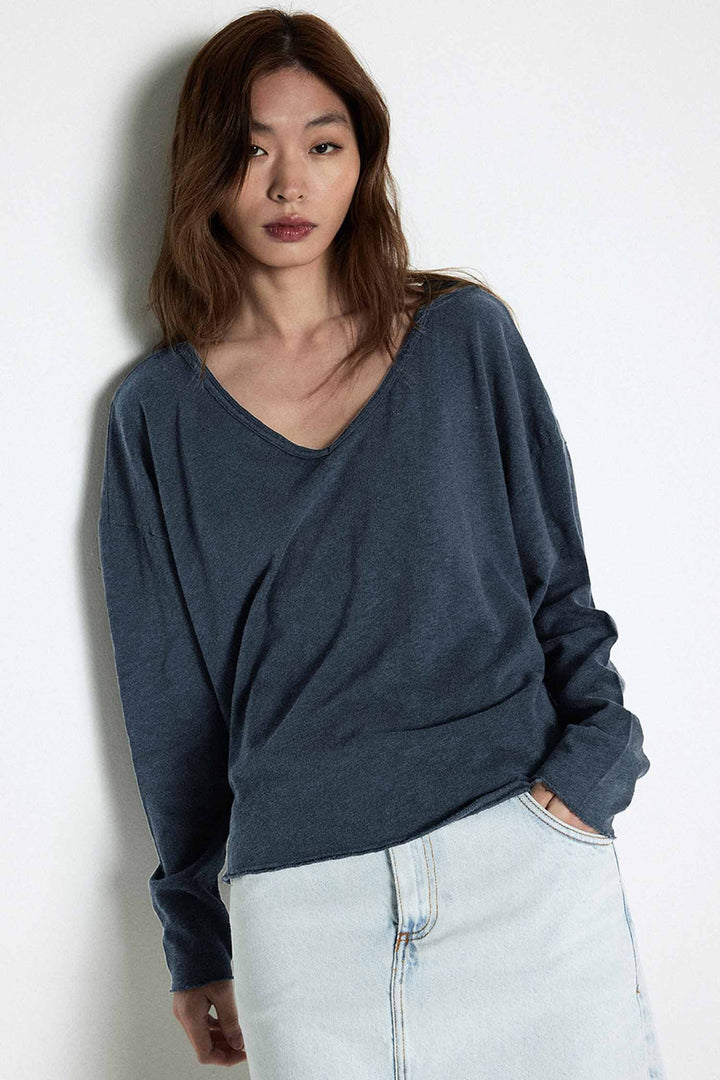 Sonoma V-Neck LS T-Shirt in Vintage Navy Blue