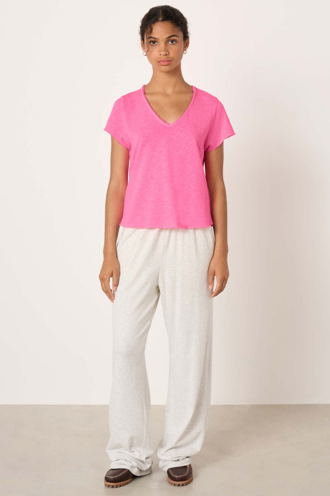 Sonoma V-Neck T-Shirt in Fluorescent Pink Acid