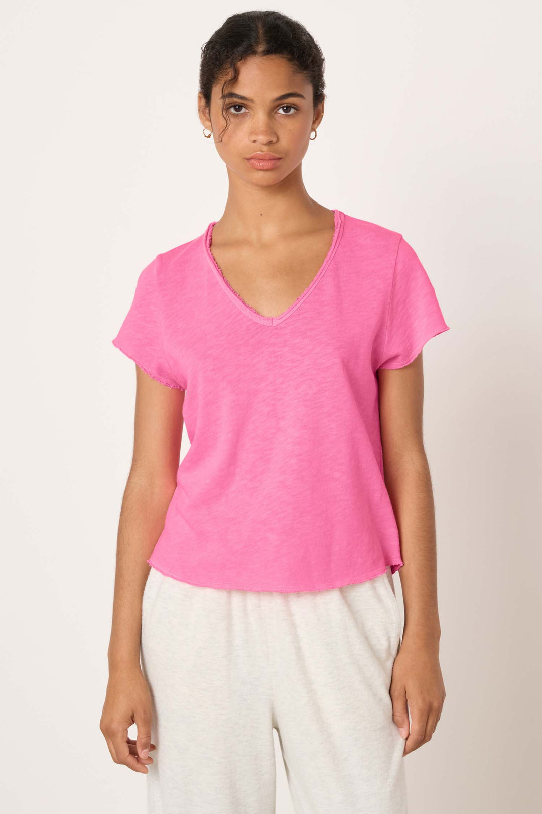 Sonoma V-Neck T-Shirt in Fluorescent Pink Acid