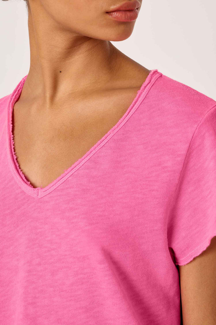 Sonoma V-Neck T-Shirt in Fluorescent Pink Acid