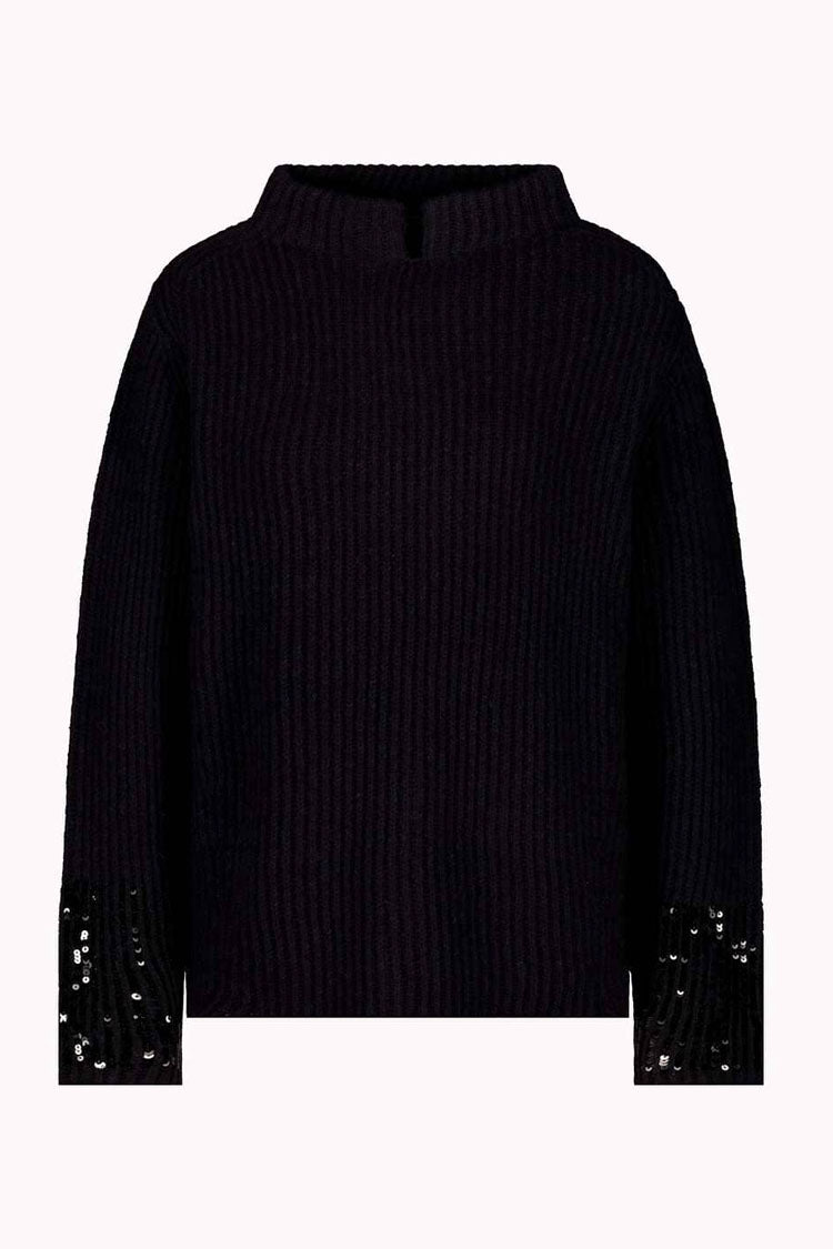 Stand-up Collar Sweater w Sequin detail