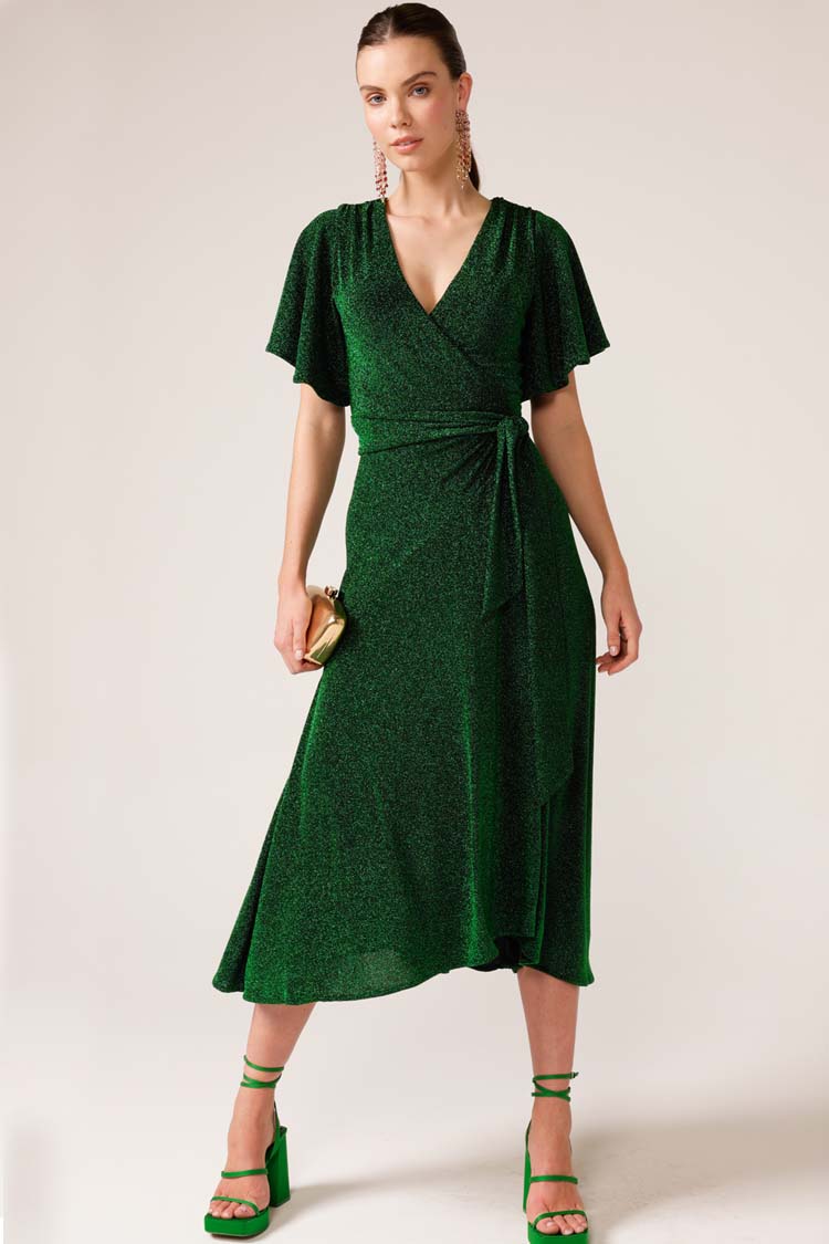 Stargaze Wrap Midi Dress in Emerald