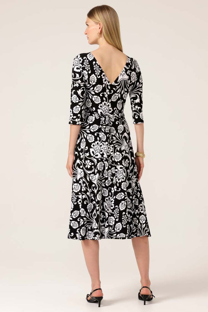 Starling Reverse Wrap Dress in B/W Flower