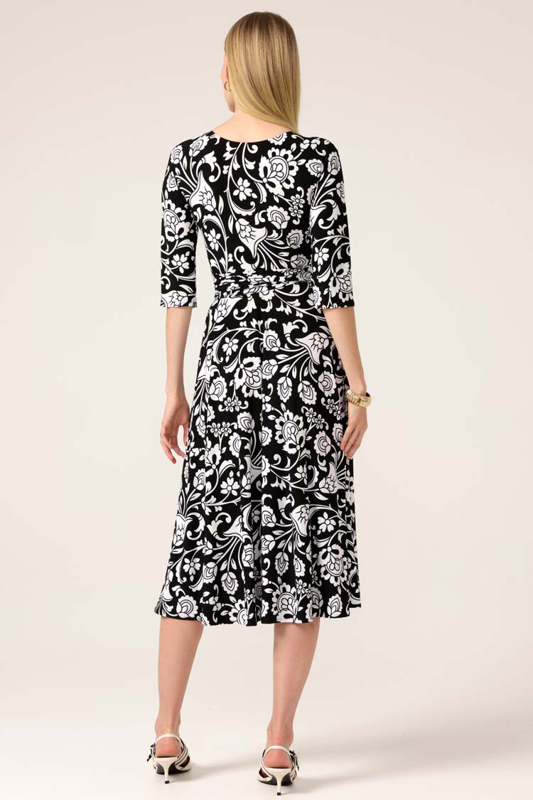 Starling Reverse Wrap Dress in B/W Flower