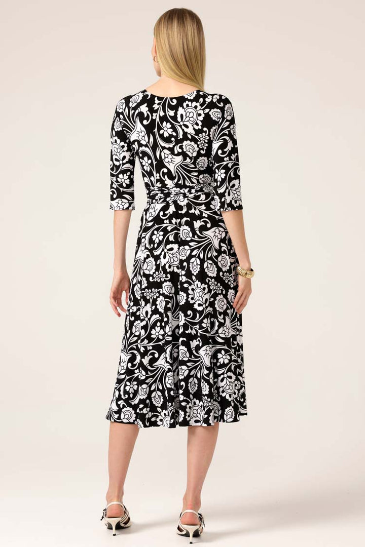 Starling Reverse Wrap Dress in B/W Flower
