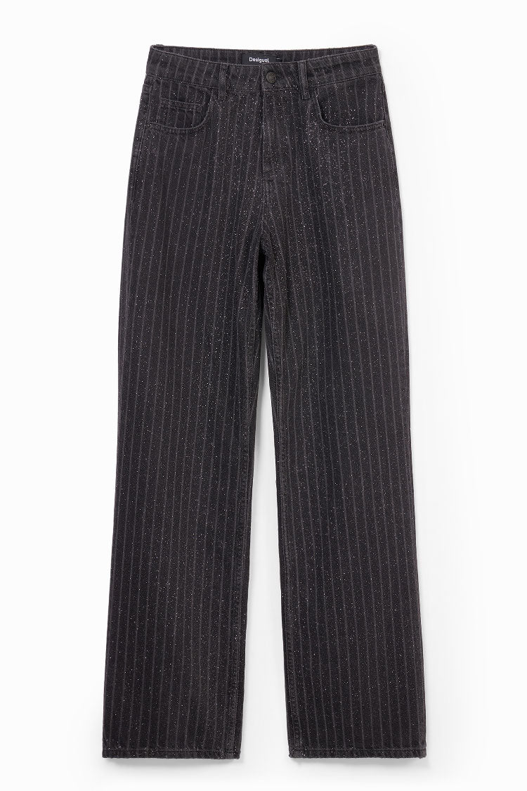 Straight Stripe Jeans with Topstitching