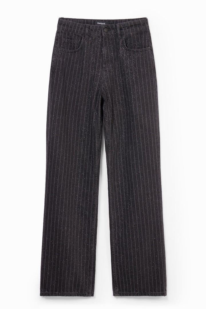 Straight Stripe Jeans with Topstitching