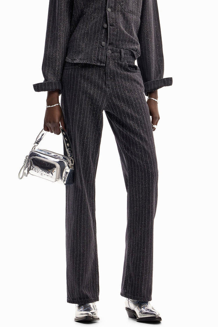 Straight Stripe Jeans with Topstitching