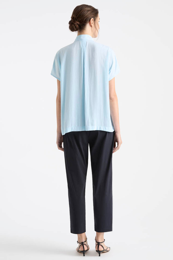 Straw Pleat Shell in Bluewash