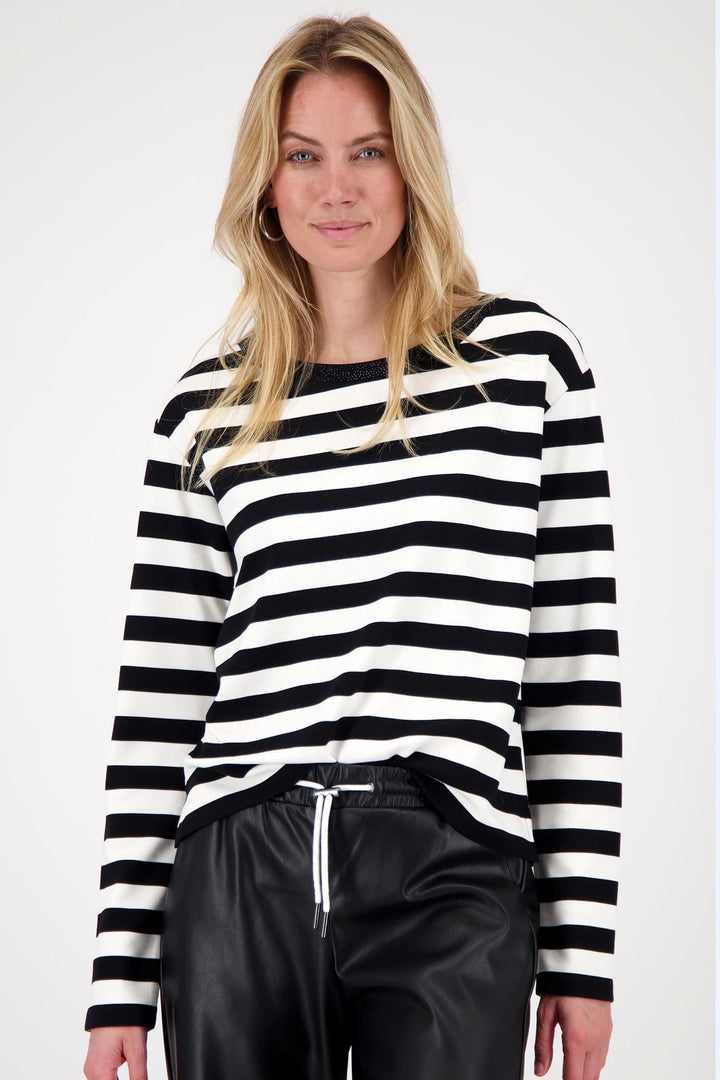 Stripe Top w Crystal Neckline