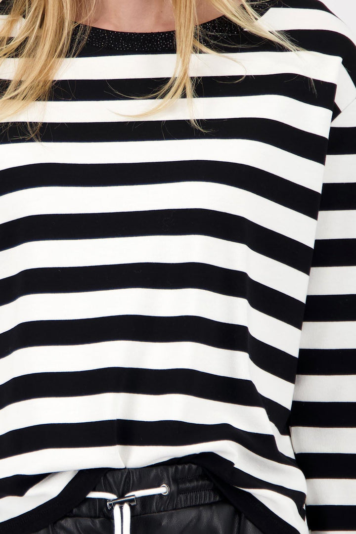 Stripe Top w Crystal Neckline
