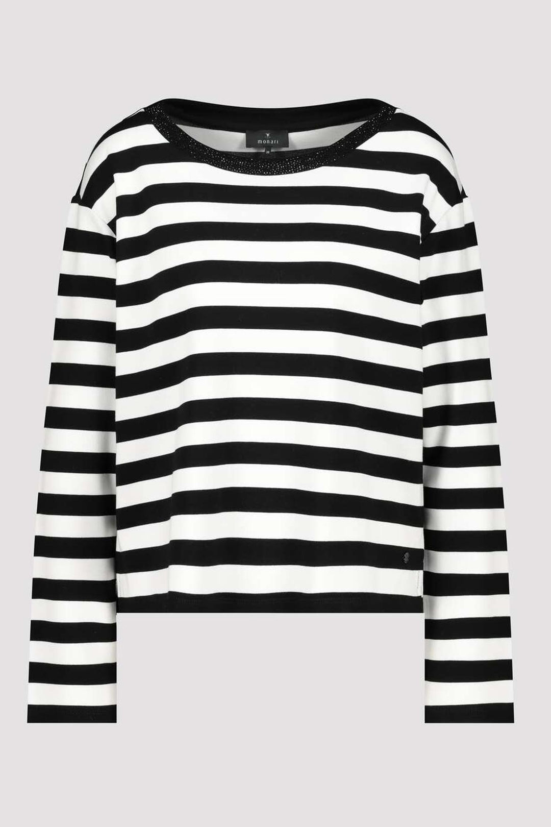 Stripe Top w Crystal Neckline
