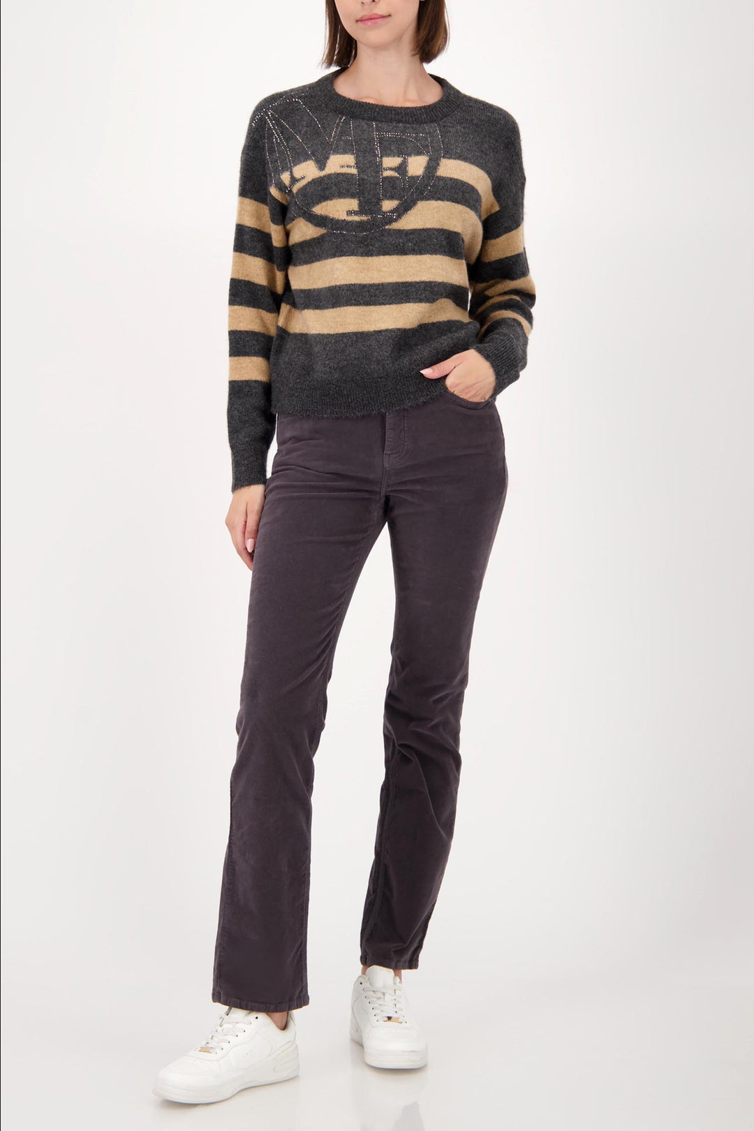 Striped Sweater w Emblem in Anthra Melange