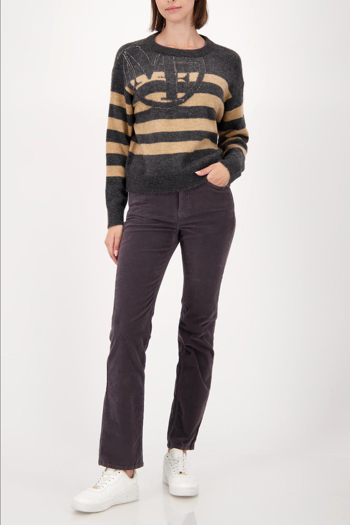 Striped Sweater w Emblem in Anthra Melange