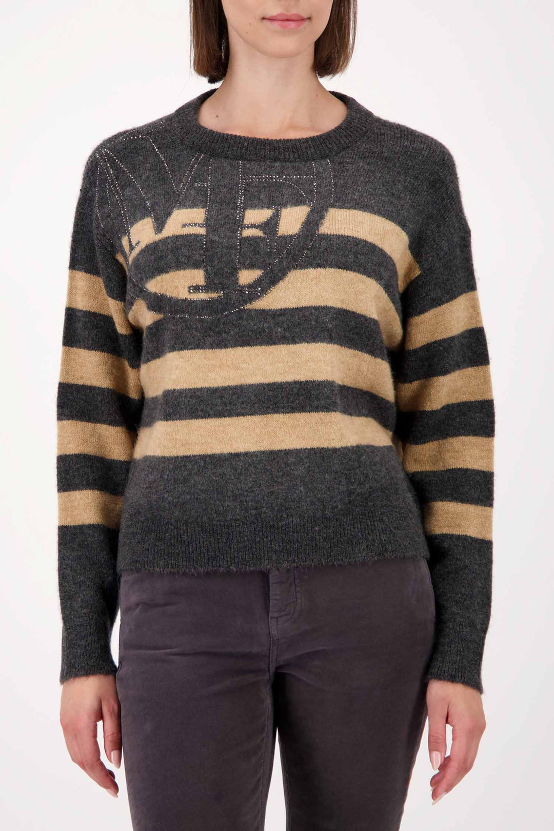 Striped Sweater w Emblem in Anthra Melange
