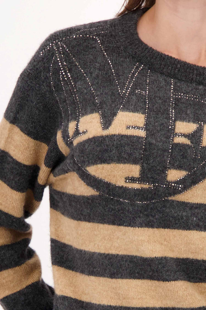 Striped Sweater w Emblem in Anthra Melange