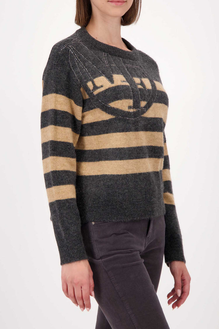 Striped Sweater w Emblem in Anthra Melange