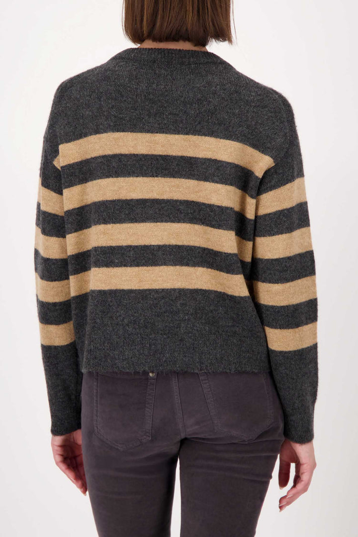 Striped Sweater w Emblem in Anthra Melange