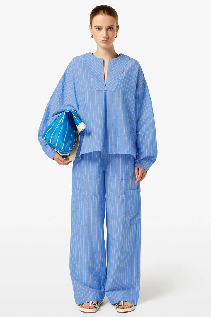 Striped Blouse in Blue White Pin stripe