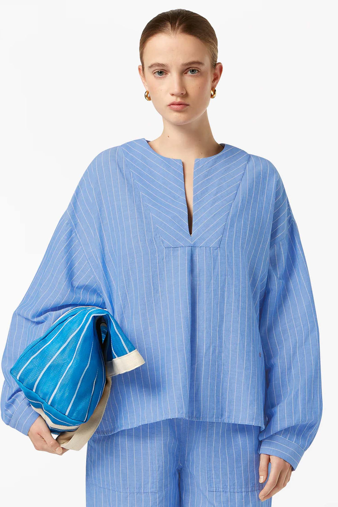 Striped Blouse in Blue White Pin stripe