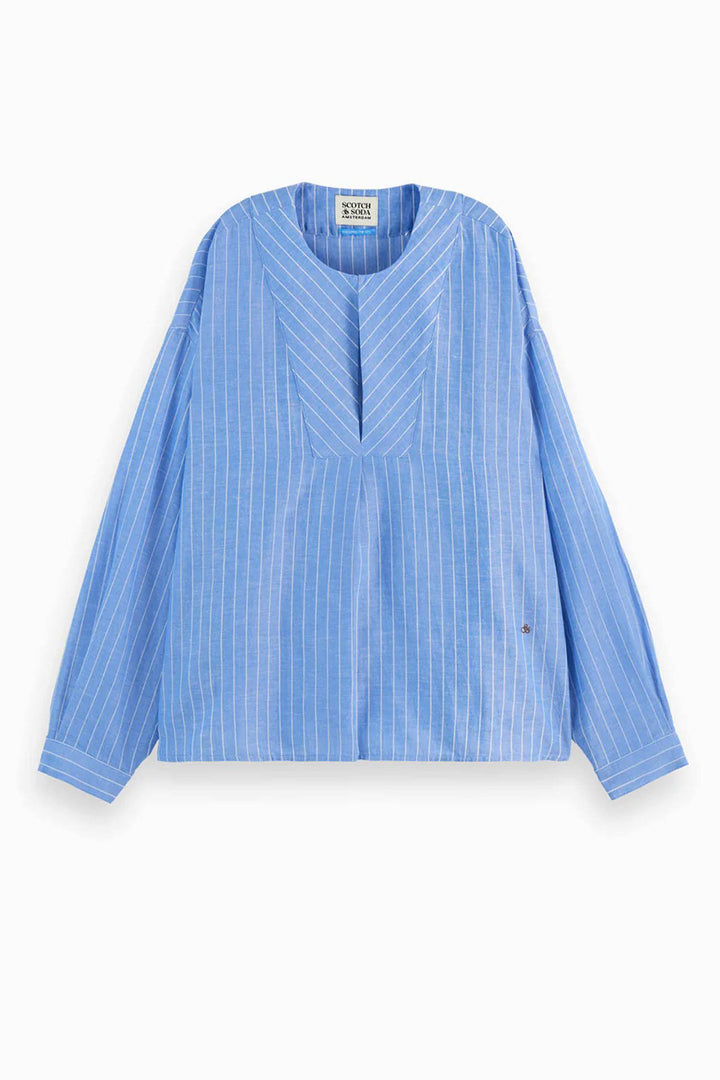 Striped Blouse in Blue White Pin stripe