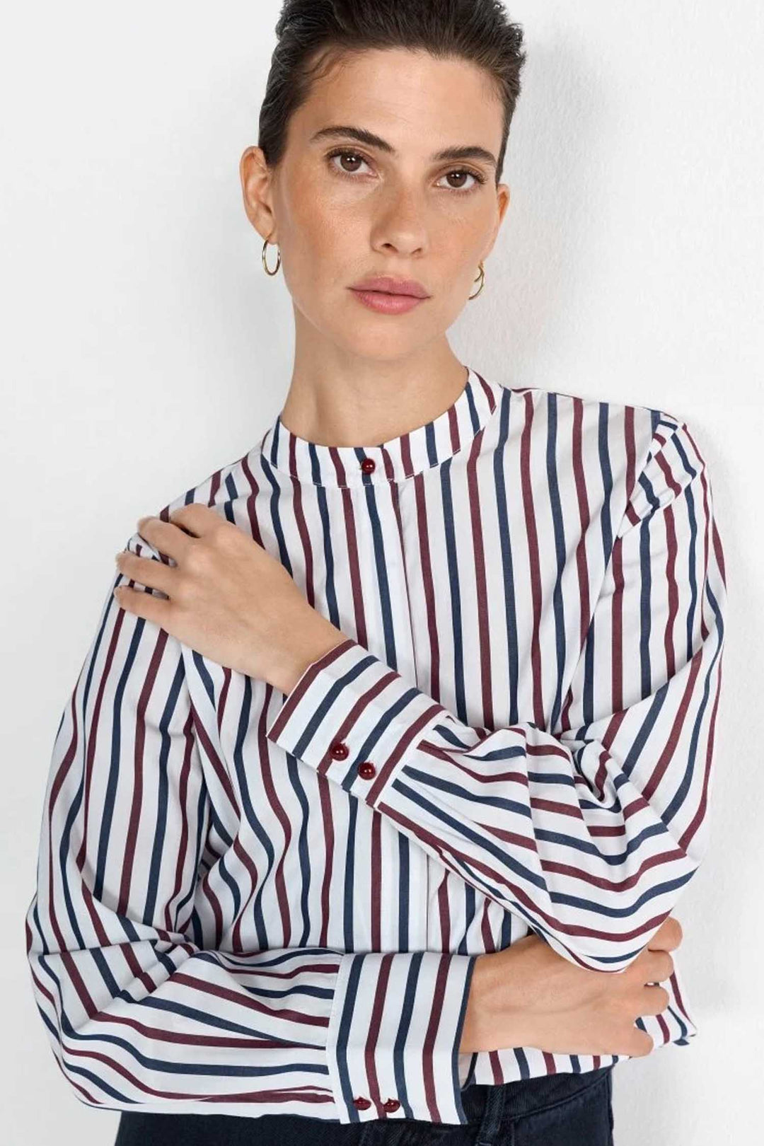 Striped Blouse with Bow in Midnight Blue