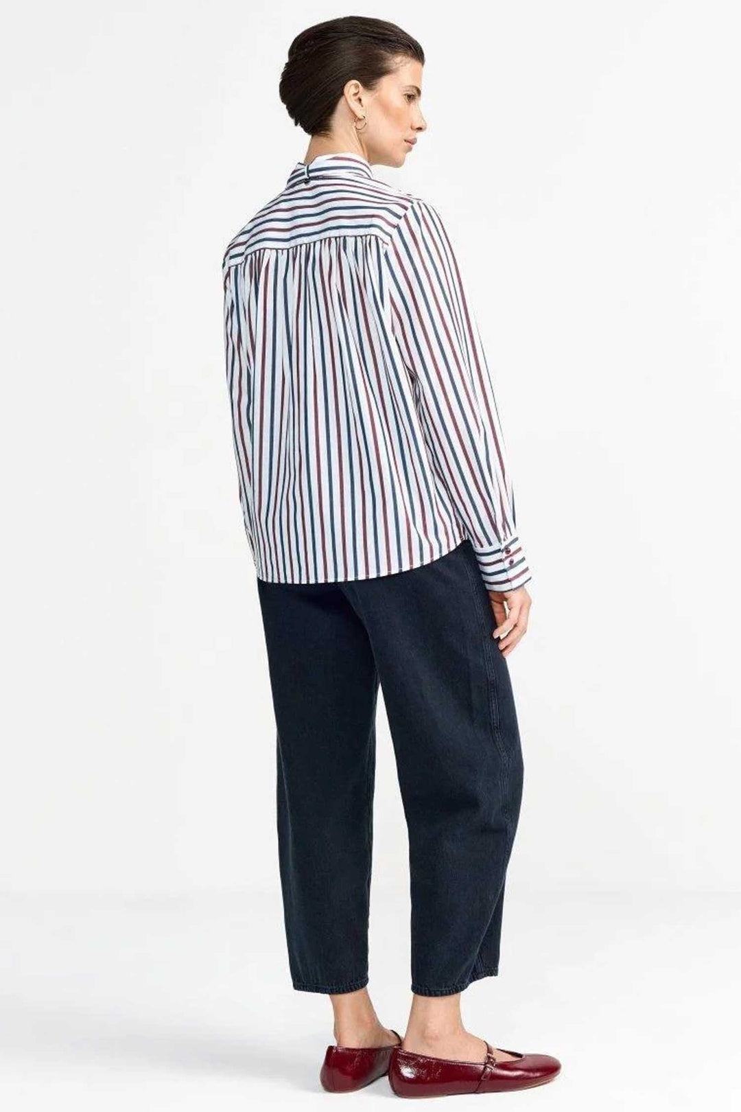 Striped Blouse with Bow in Midnight Blue