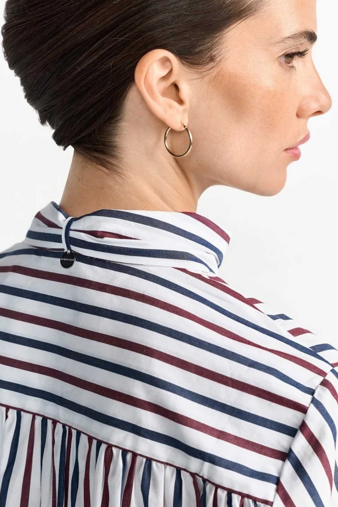 Striped Blouse with Bow in Midnight Blue