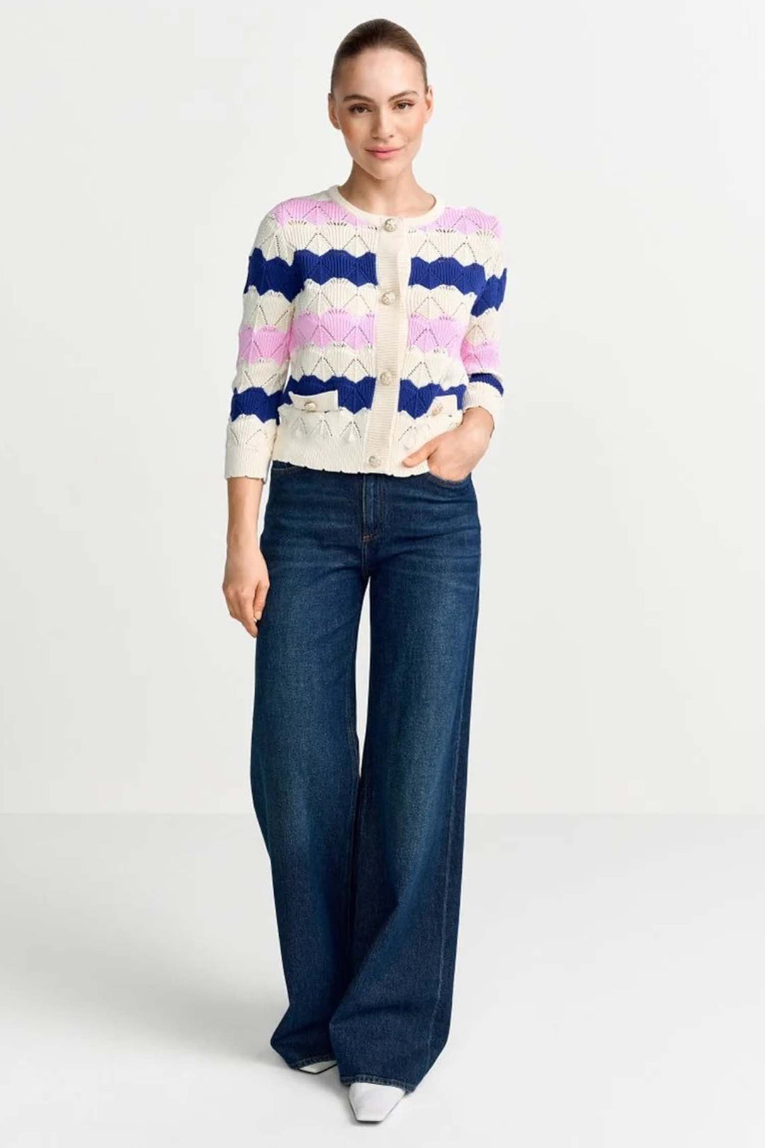 Striped Cardigan Ajour in Royal Blue