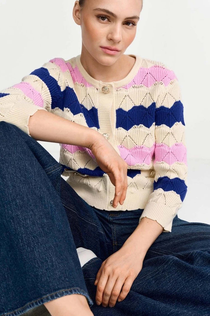 Striped Cardigan Ajour in Royal Blue