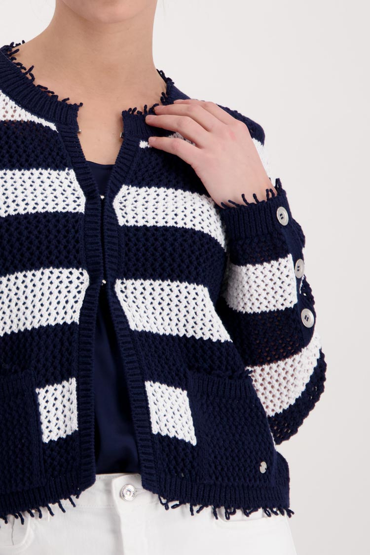 Striped Honeycomb Knitted Cardigan
