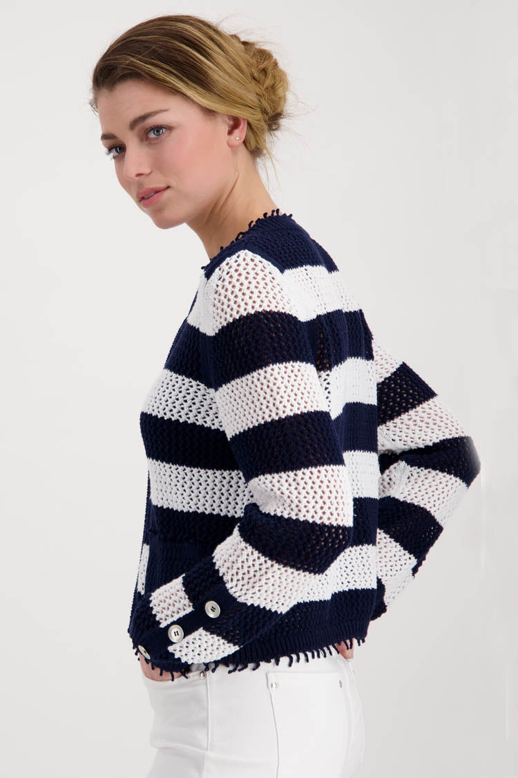 Striped Honeycomb Knitted Cardigan