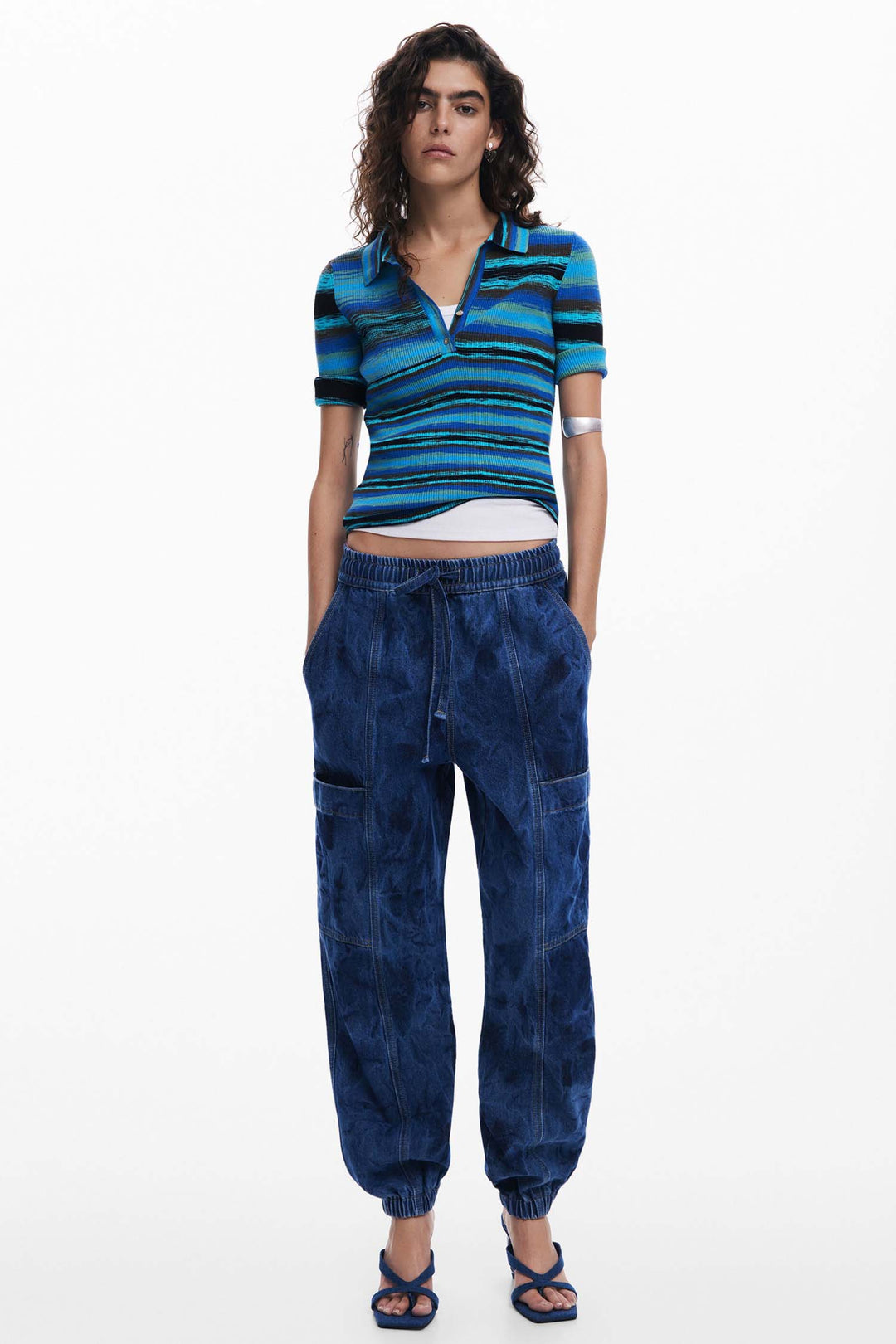 Striped Knit Polo Shirt in Azul Mineral