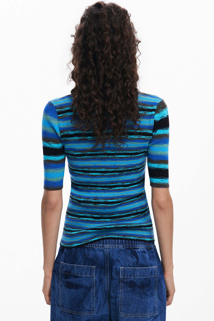 Striped Knit Polo Shirt in Azul Mineral