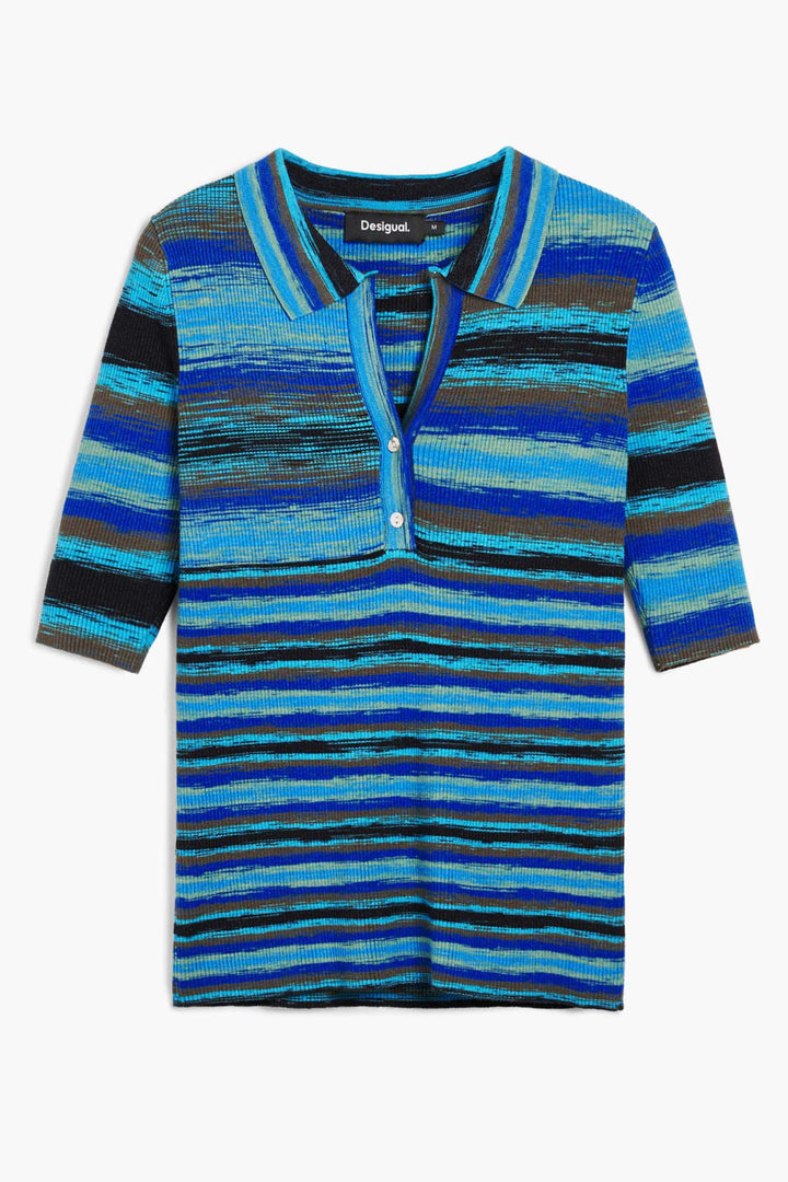 Striped Knit Polo Shirt in Azul Mineral