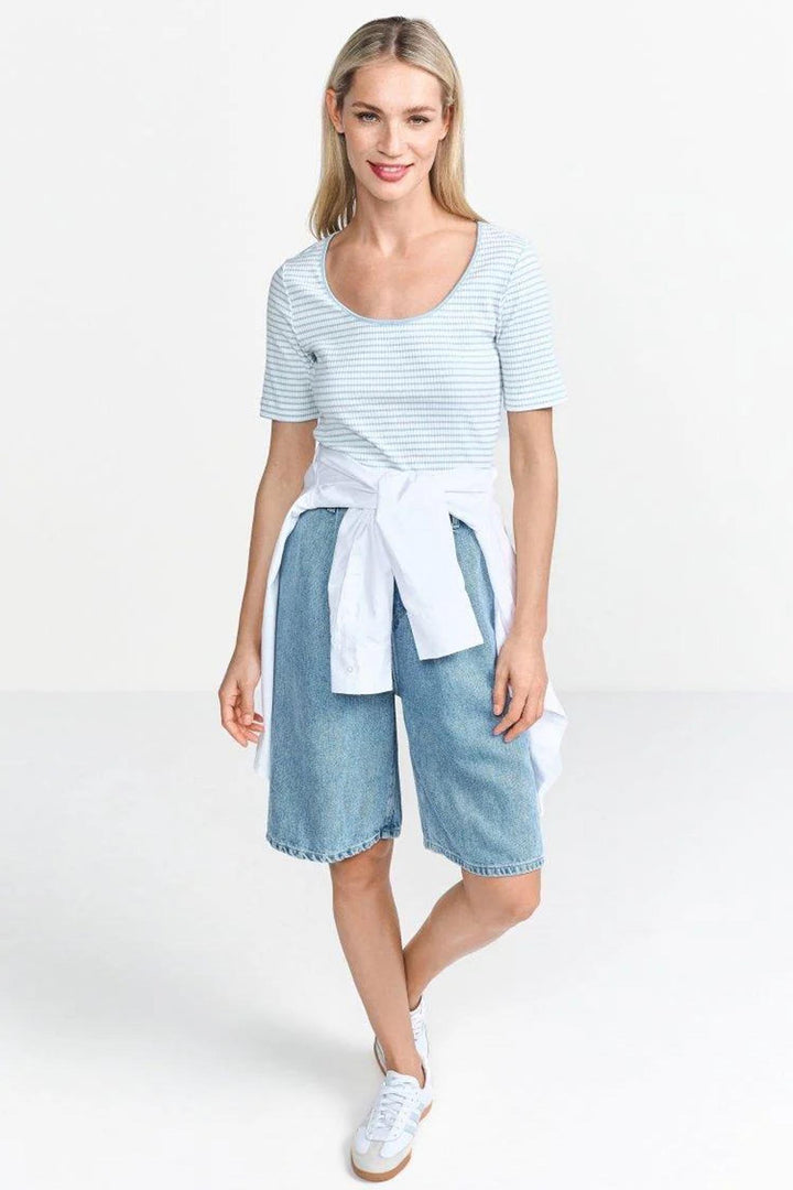 Striped Ribbed T-shirt in Clear Sky