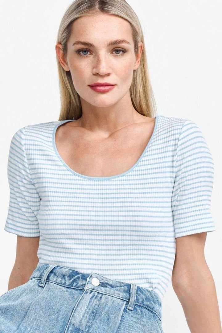 Striped Ribbed T-shirt in Clear Sky