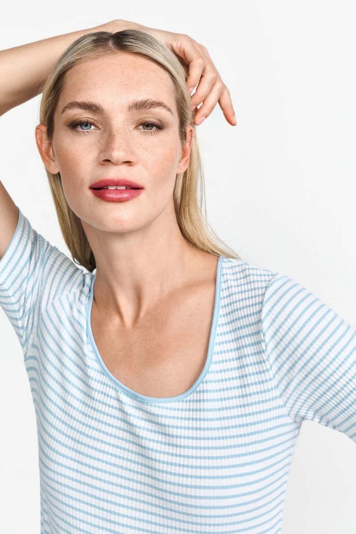 Striped Ribbed T-shirt in Clear Sky