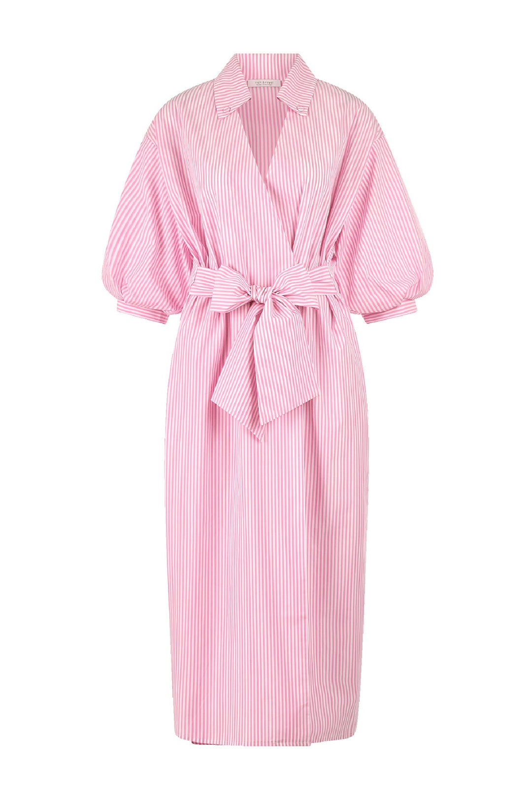 Striped Shirt Dress w Balloon Sleeves in Bubblegum Pink