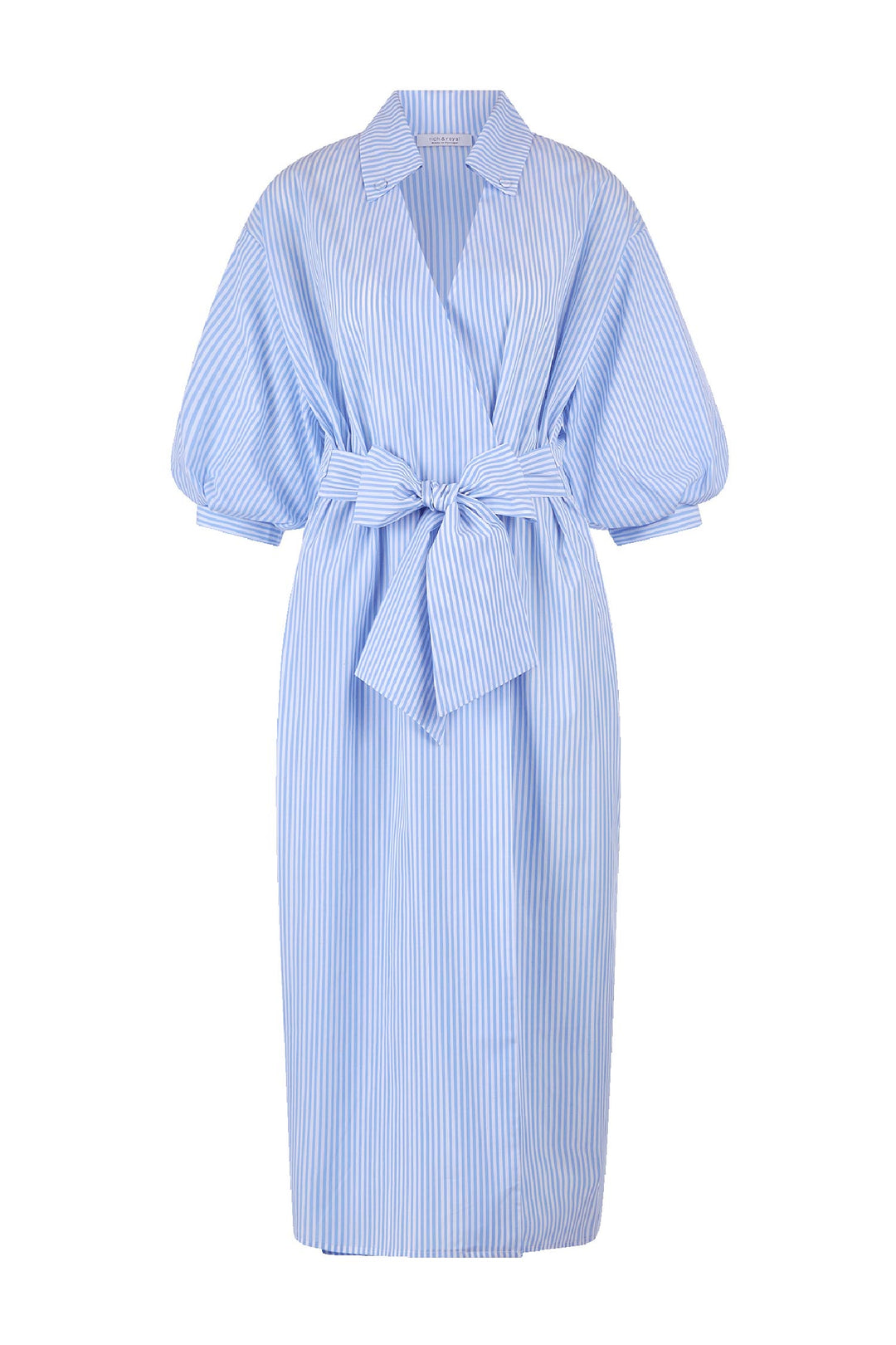Striped Shirt Dress w Balloon Sleeves in Skyway Blue
