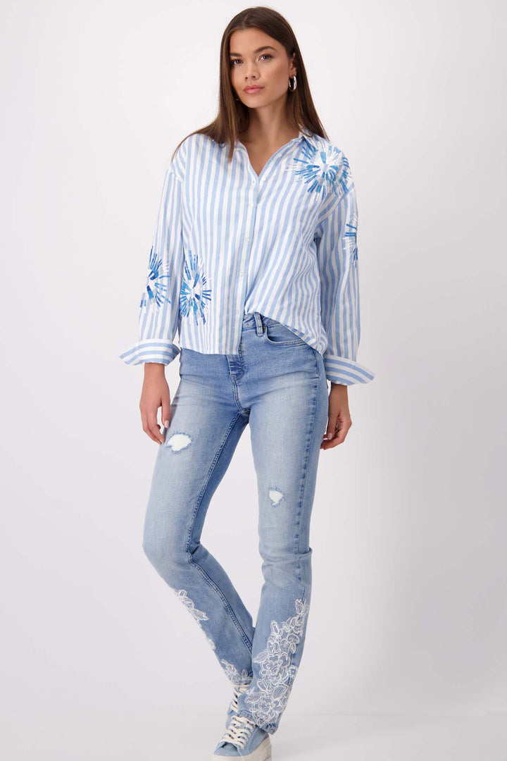 Striped Shirt w Sequin Flowers