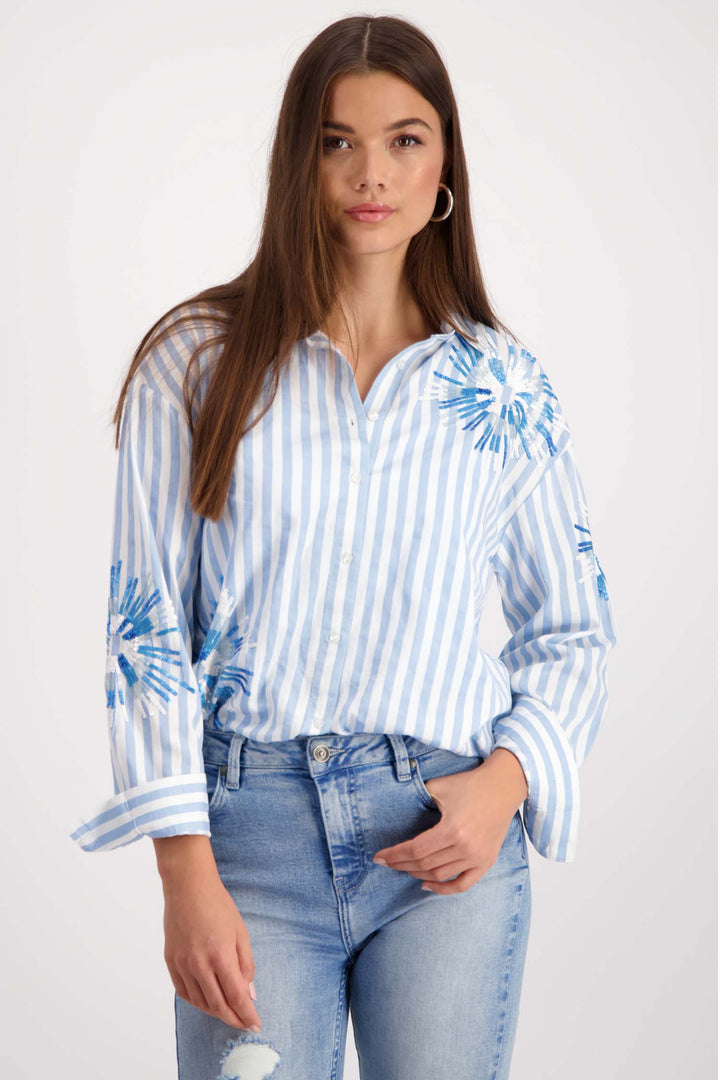 Striped Shirt w Sequin Flowers