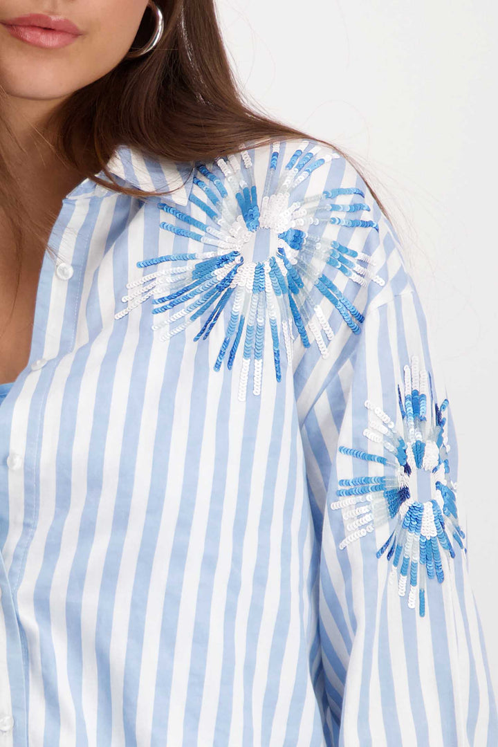 Striped Shirt w Sequin Flowers